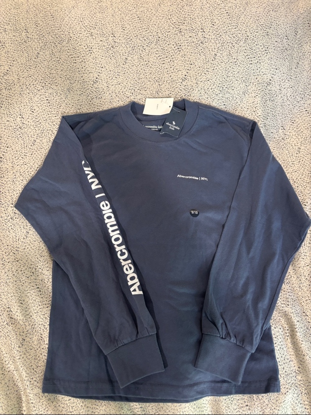 Abercrombie & Fitch Navy Long Sleeve Tee with White Sleeve Logo - Boys Size 9/10